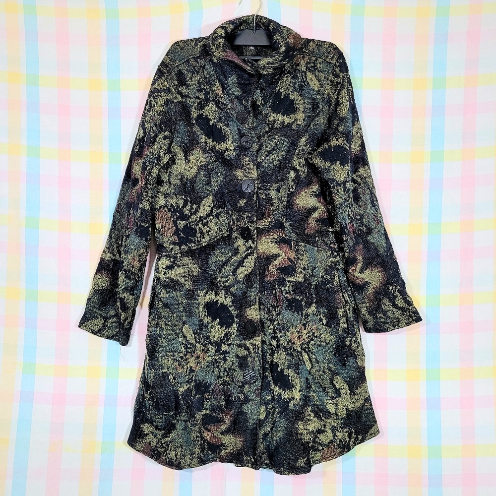 Vintage 90s tapestry coat C.M.C. textured fabric lightweight jacket abstract